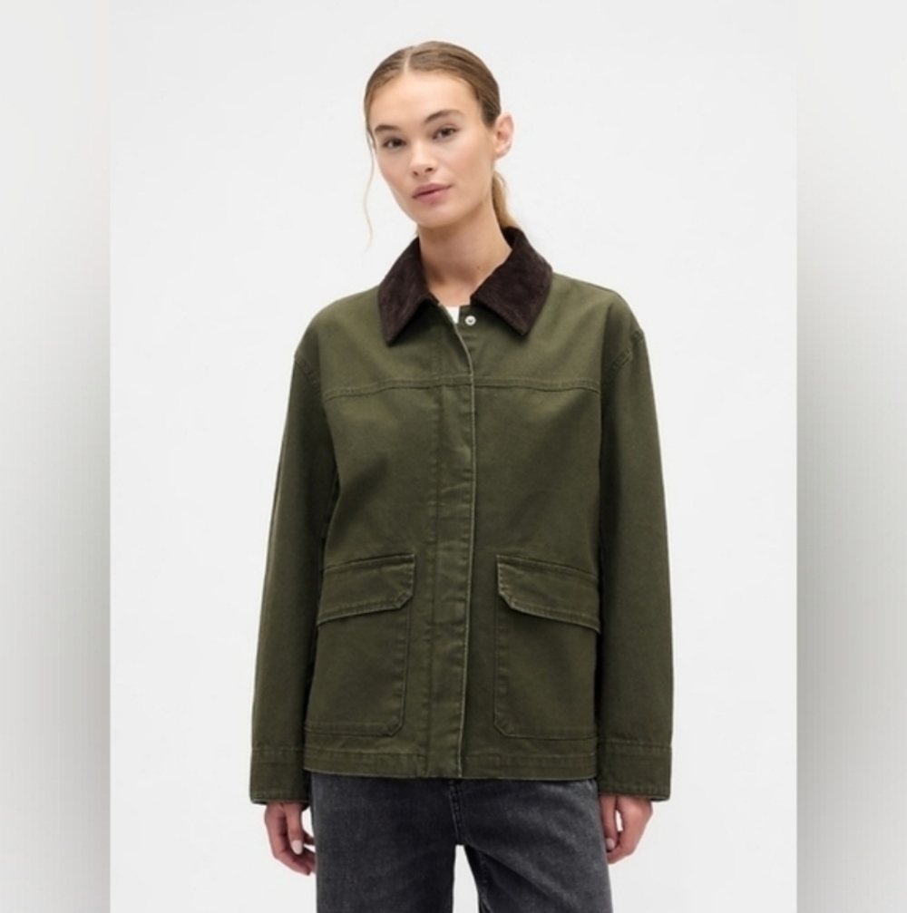 GAP Olive Green Jacket with Dark Brown Collar